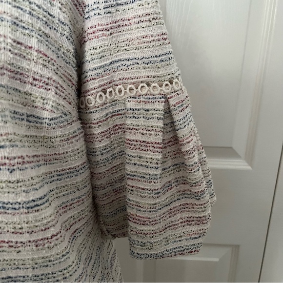 LOFT Tweed Mini Dress Side Pockets Puff Sleeves Multicolor Over Ivory Si… - Picture 6 of 8